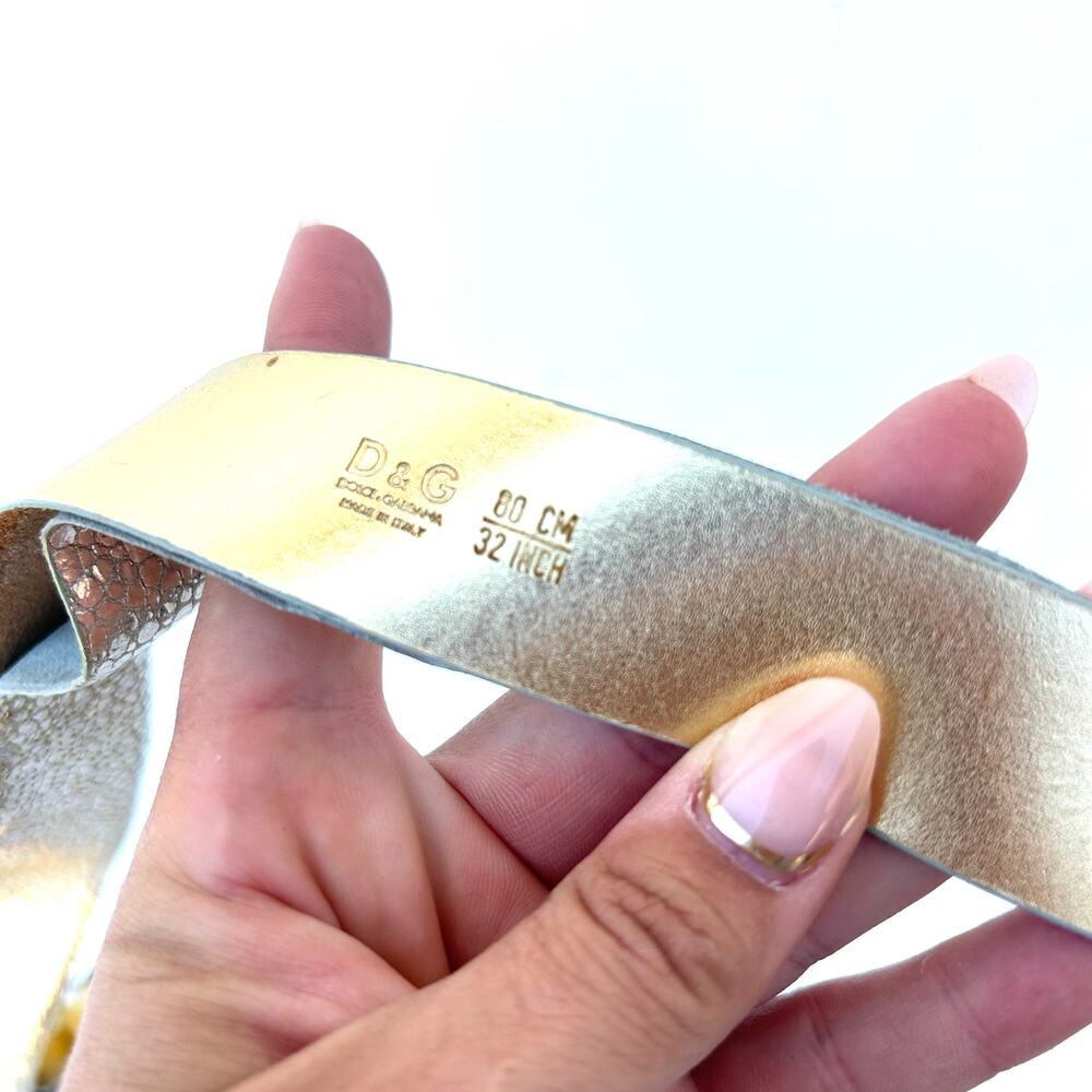 Vintage Y2K Dolce & Gabbana D&G Buckle Metallic Gold Leather Logo Belt Small - Picture 7 of 9